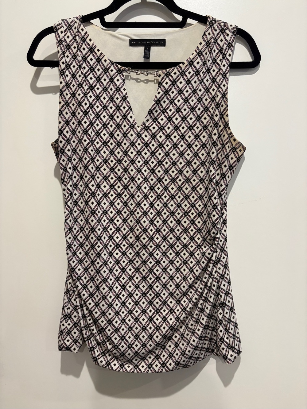 WHBM Sleeveless Geometric Print Shell - Black & Cream